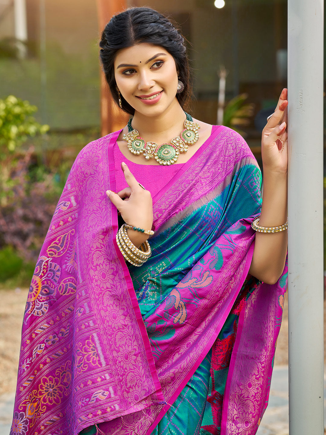 Anaita Blue Soft Silk Saree With Floral Printed Work With Blouse | Grocsy