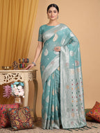 Anaita Blue Linen Woven Work Saree With Blouse | Grocsy