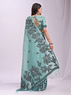 Anaita Blue Linen Printed Saree With Blouse | Grocsy