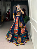 Lorenvalley Blue Rayon and Printed Silk with Plain And Printed With Original Mirror Gamthi Work And Gamthi Patch Work Lehenga Choli | Grocsy