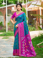 Anaita Blue Soft Silk Saree With Floral Printed Work With Blouse | Grocsy