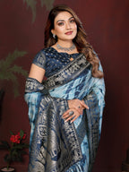 Anaita Blue Zari Weaving Work Satin Silk Saree With Blouse | Grocsy
