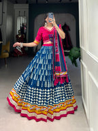 Lorenvalley Black Dola Silk with Printed With Foil Work And Original Mirror Gamthi Lace Touch Up Lehenga Choli | Grocsy