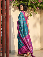 Anaita Blue Pochampally Printed Saree With Blouse | Grocsy