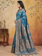 Anaita Blue Silk Blend Woven Saree With Blouse | Grocsy
