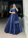 Lorenvalley Blue Pure Cotton Chaniya Choli Adorned With Cowrie Shells And Paired With A Matching Purse | Grocsy
