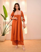 The52 Women's Beautiful Viscose Rayon Fabric Thread Work Flared Kurta Pant Set | Grocsy