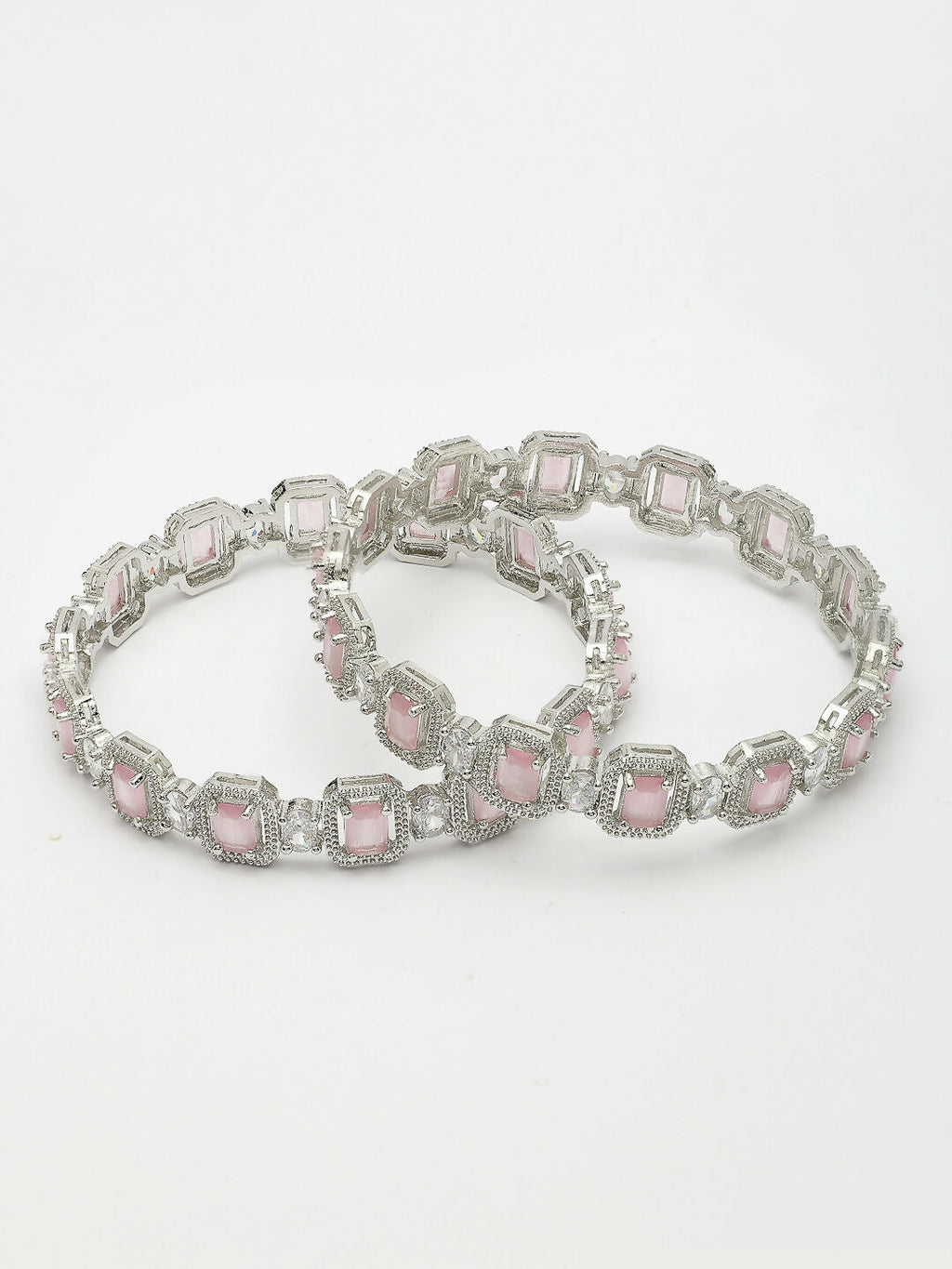 NVR Women's Set of 2 Silver-Plated Pink AD-Studded Bangles | Grocsy