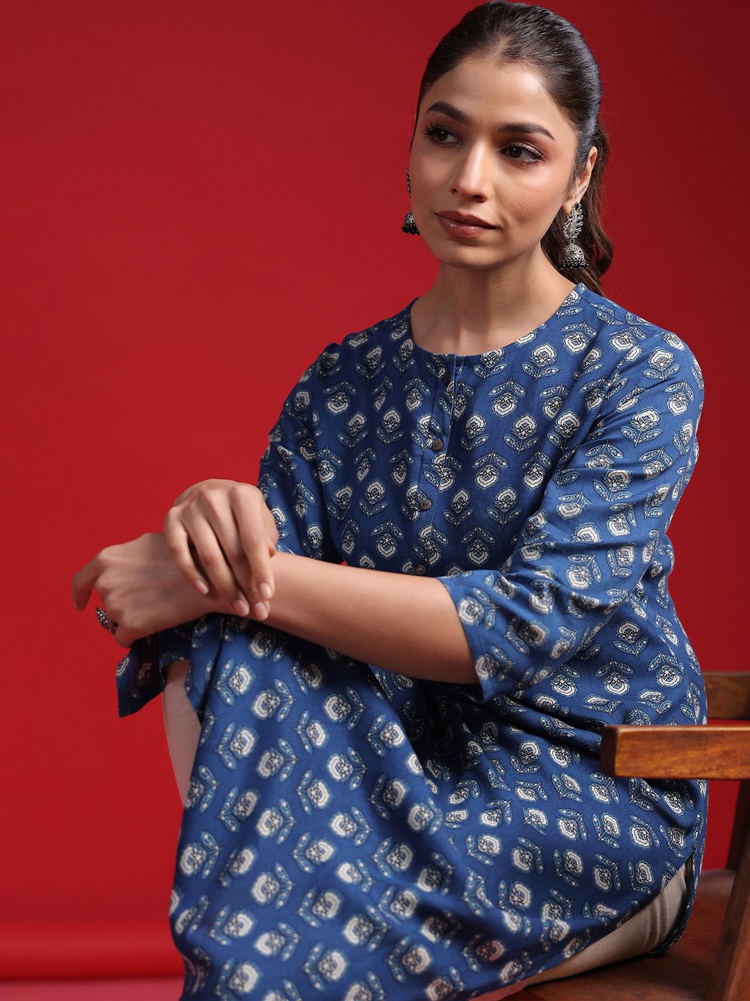 Indo Era Women Geometric Printed Thread Work Kurta | Grocsy