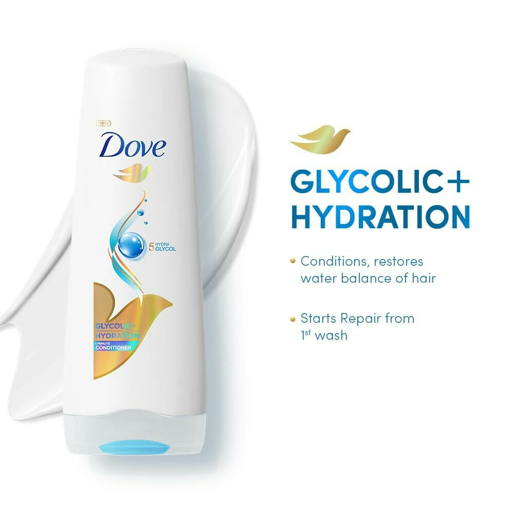 Dove Glycolic + Hydration Conditioner With 5% Hydra-Glycol For Upto 100 Hours Of Hydrated, Fluid Hair | Grocsy