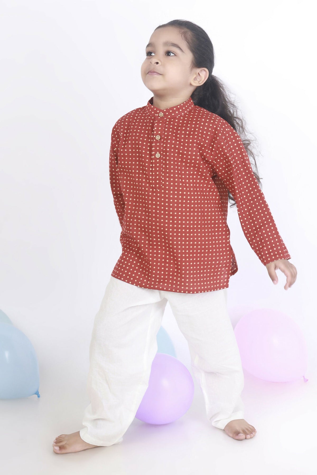 Breathables Kids Cotton Night Suit – Red Polka Dot Kurta & Pyjama Co-Ord Set For Boys & Girls | Grocsy