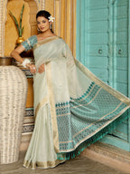 Shree Shyam Fashion Rama Green Linen Saree | Grocsy