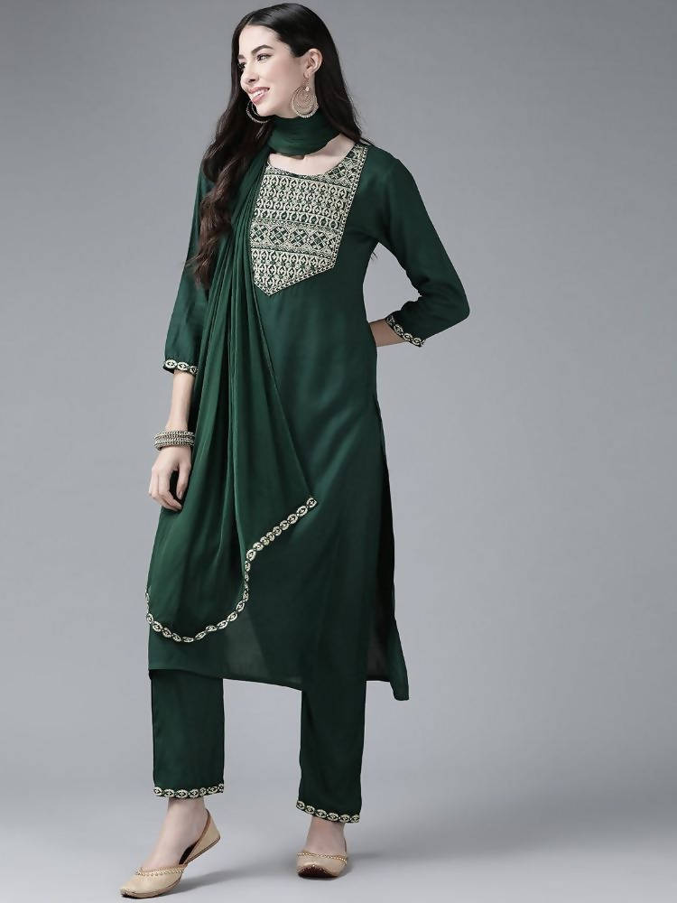 Yufta Women's Rayon Kurti With Pant Dupatta Set | Grocsy