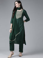 Yufta Women's Rayon Kurti With Pant Dupatta Set | Grocsy