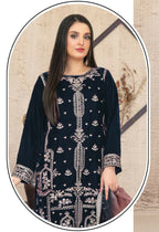 Anaita Navy Blue Velvet Suit with Embroidery Sequence Work | Grocsy