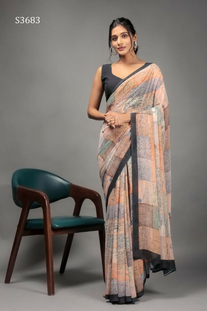 Orange Georgette Designer Printed Party Wear Saree - Cinderella | Grocsy