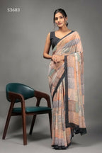 Orange Georgette Designer Printed Party Wear Saree - Cinderella | Grocsy