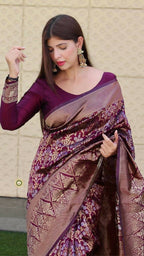 DEIANA'S Beautiful Designer Golden zari Soft Lichi Silk Saree - Wine | Grocsy