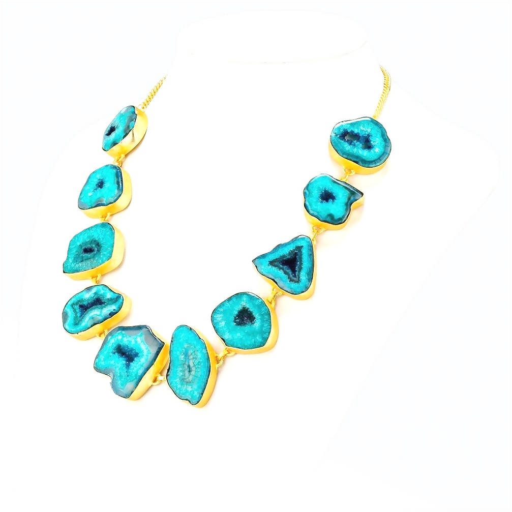 Bling Accessories Turquoise Agate Natural Stone Statement Necklace | Grocsy