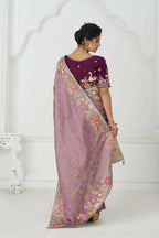Kesar Fab Bloom In Style: Mauve With Vibrant Thread Work & Floral Motifs Saree | Grocsy
