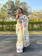 Vamsee Kamaljaal Yellow Organza Saree | Grocsy