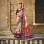 Beige Bhagalpuri Silk Pure Gota Work Saree With Unstitched Blouse - Norita Gajri | Grocsy