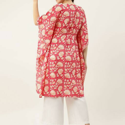FIORRA Women's Printed Pure Cotton Kaftan Kurta - Red | Grocsy