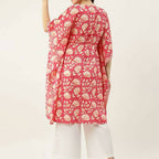 FIORRA Women's Printed Pure Cotton Kaftan Kurta - Red | Grocsy