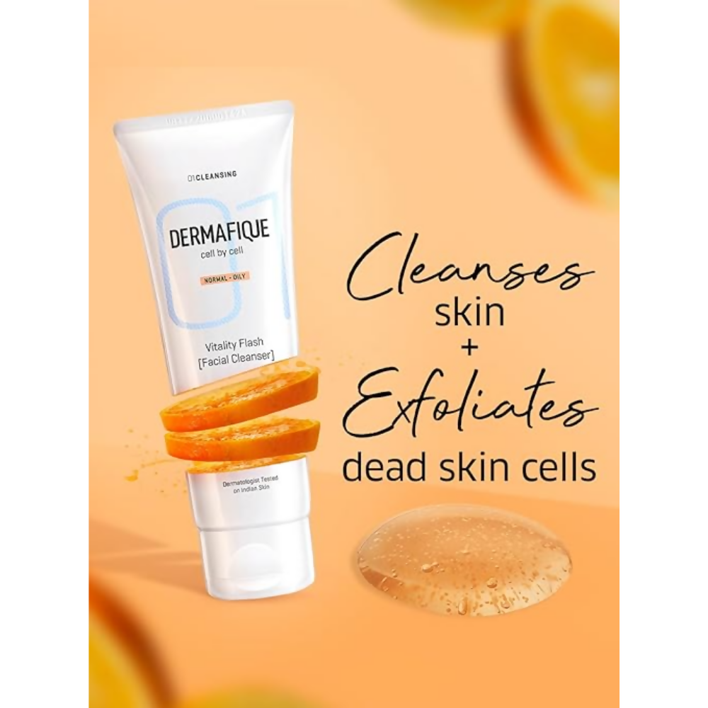 Dermafique Vitality Flash Facial Cleanser Exfoliating Face wash | Grocsy