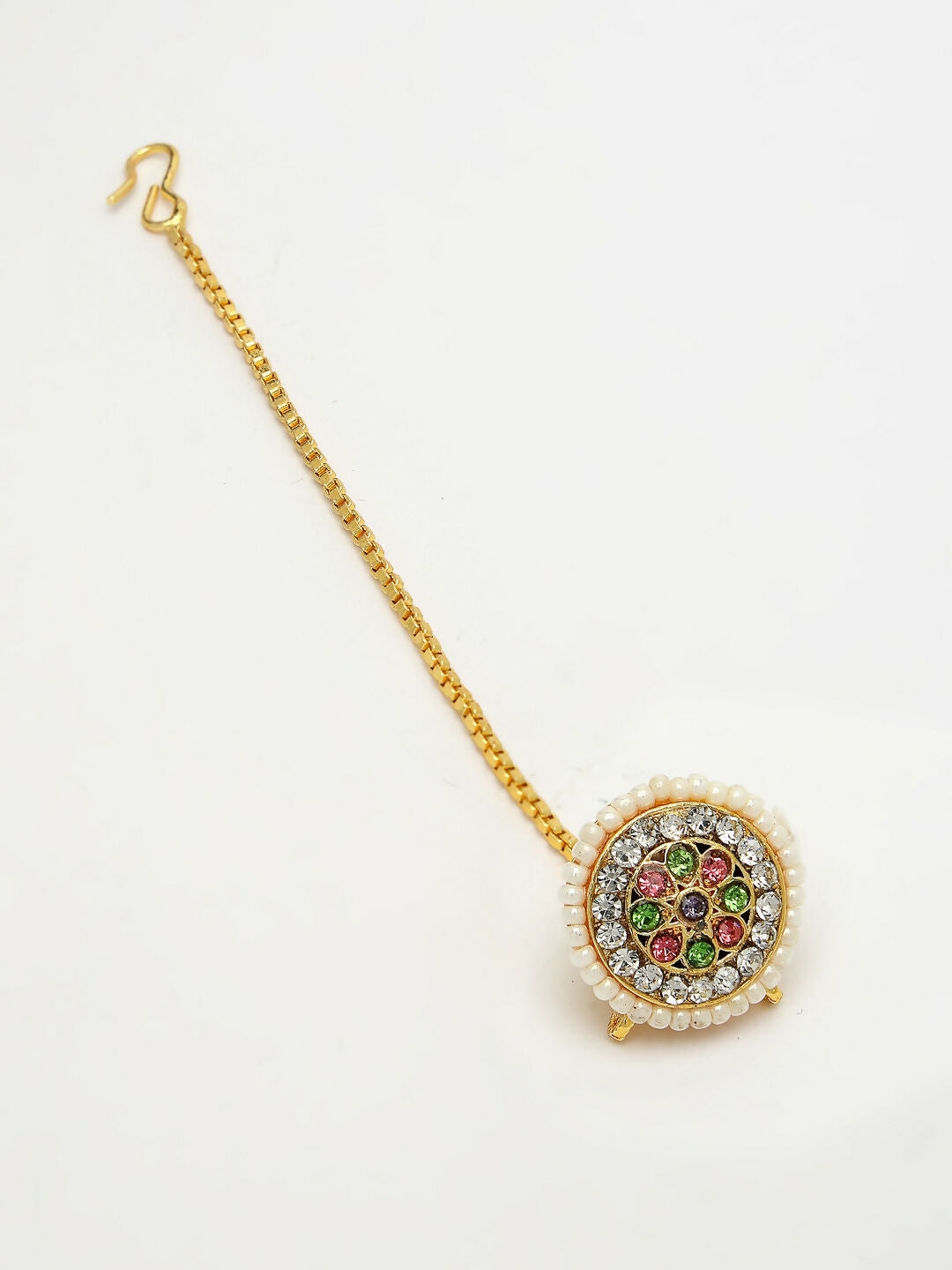 NVR Women's Multicolor CZ Stone-Studded Borla Maang Tikka | Grocsy