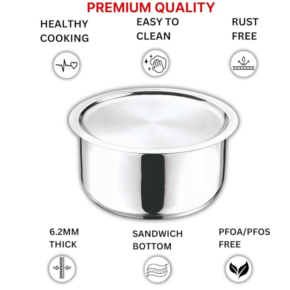 Vinod Stainless Steel 304 Grade Tope/Patila/Topiya with Lid - Induction and Gas Stove Friendly | Grocsy
