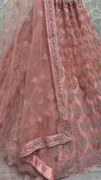 Jyoti Fashion Women's Pink Bridal Net Fancy Dori & Multi Thread Embroidered with Zircon Diamond Work Wedding Lehenga Choli | Grocsy