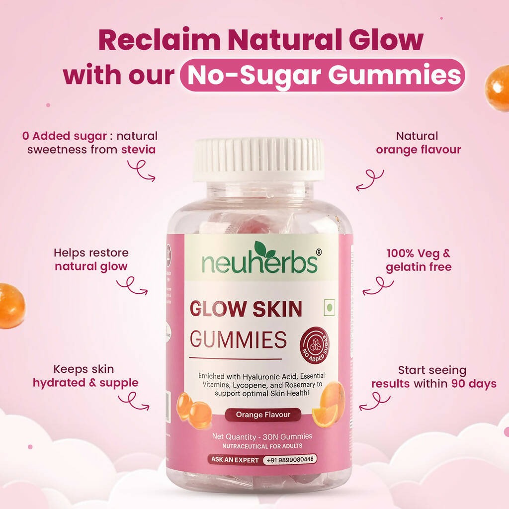 Neuherbs Glow Skin Gummies (No Added Sugar) - Orange Flavor | Grocsy