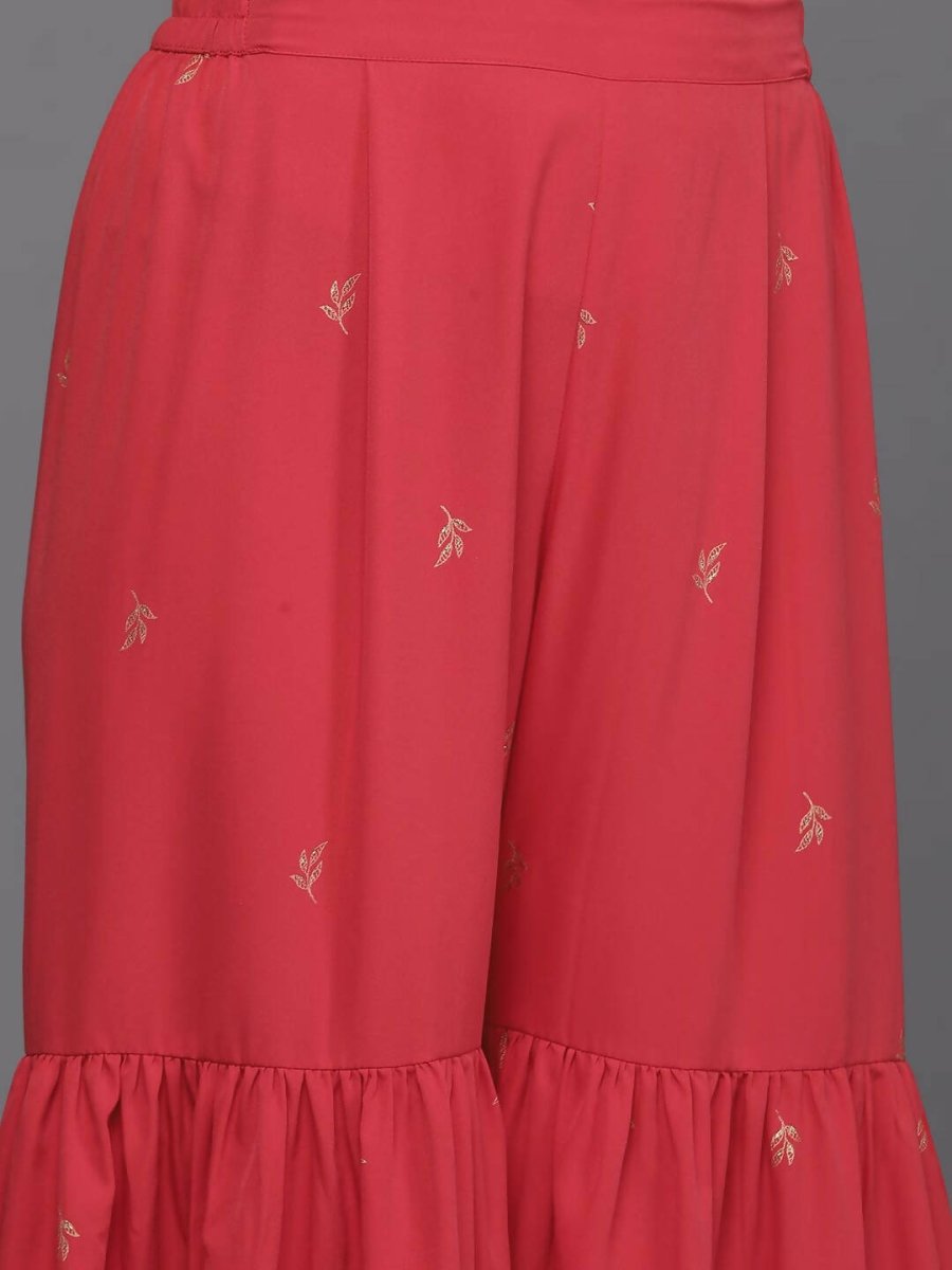 Ahalyaa Women Floral Printed Tunic with Palazzos - Red Color | Grocsy