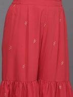 Ahalyaa Women Floral Printed Tunic with Palazzos - Red Color | Grocsy