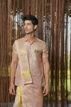 Dusky Pink Kanjivaram Machien Embroidered Pattu Set by Hilo Design | Grocsy