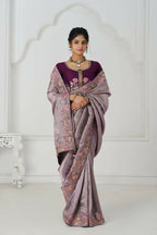 Kesar Fab Stunning Mauve Color With Multi-Thread And Sequins Embroidery Saree | Grocsy