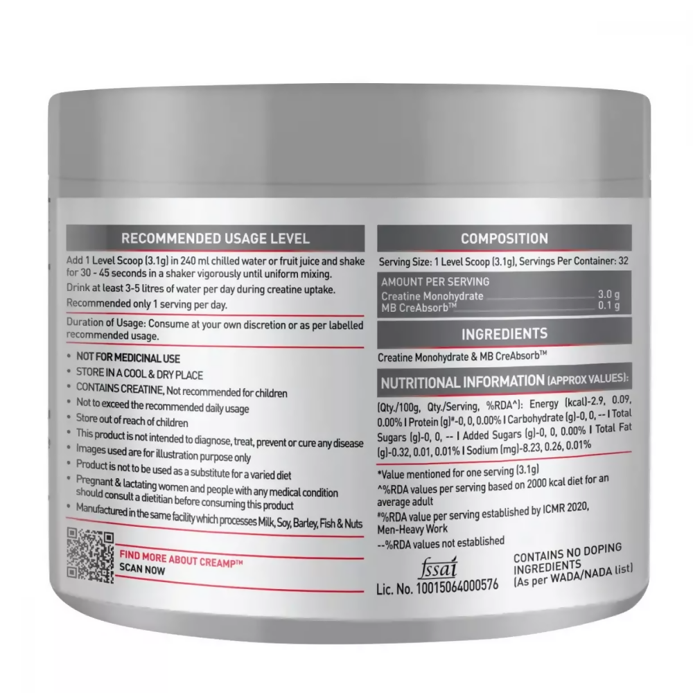 MuscleBlaze Creatine Monohydrate Creamp Unflavored | Grocsy