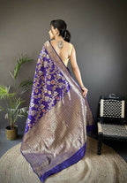 Joban Fashion Violet Floral & Ethnic Motifs Design Soft Silk Meenakari Banarasi Saree | Grocsy