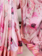Vastranavya Pink Tussar Silk Printed with Viscose Border Saree with Unstitched Blouse | Grocsy