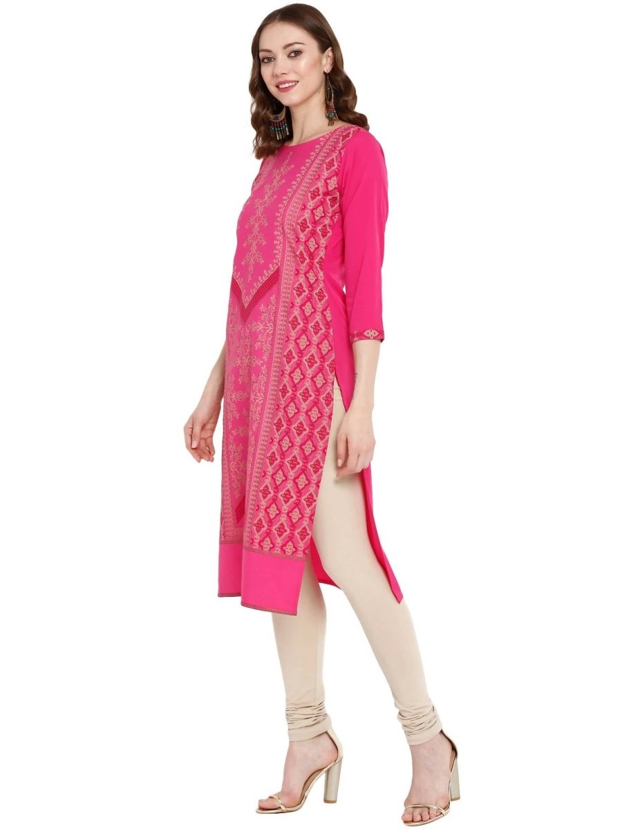 Ahalyaa Women Crepe Pink Printed Straight Kurta | Grocsy