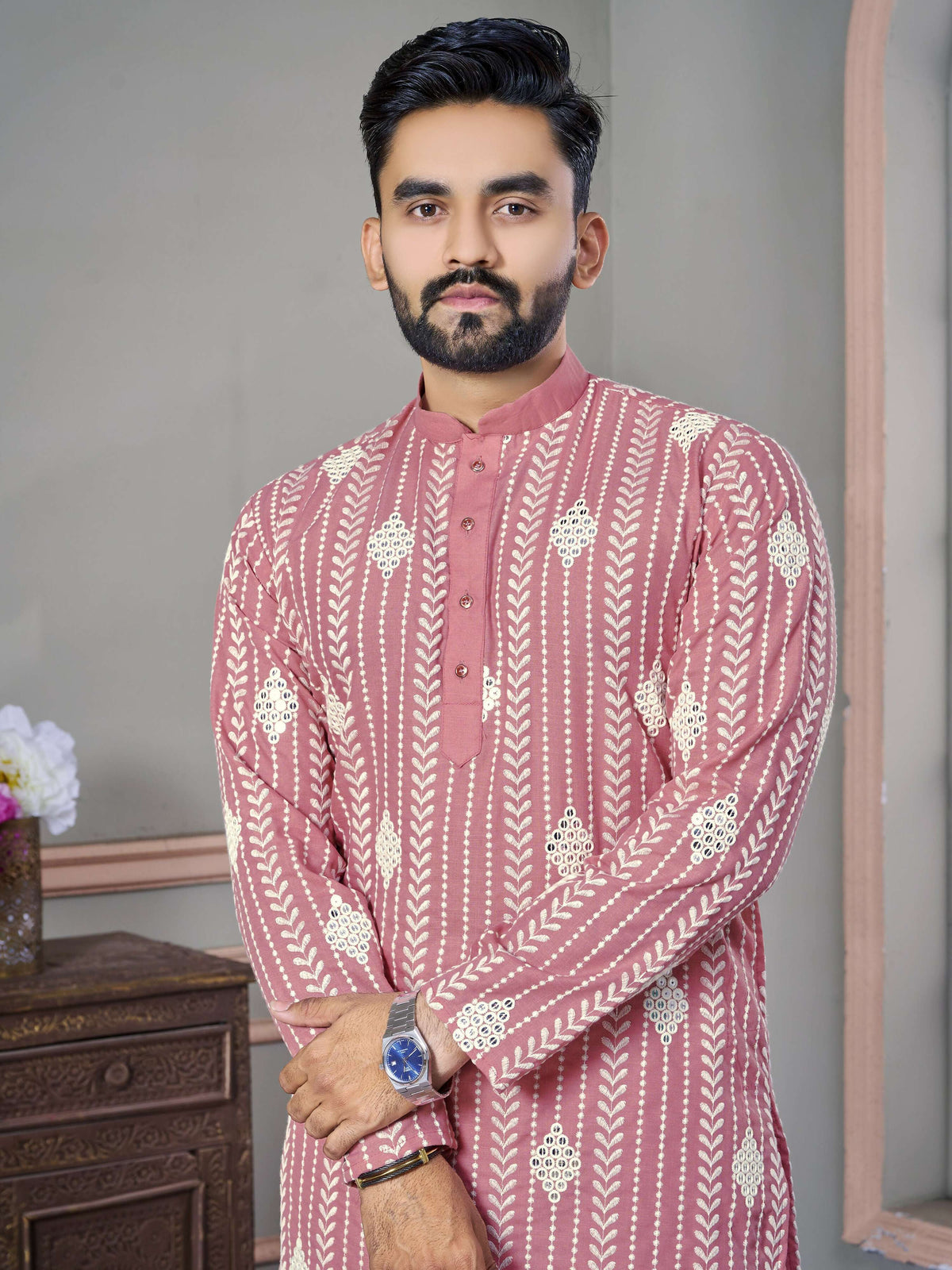 Pink Color Men Ready to Wear Kurta Set for Party Wear by Infinity Export | Grocsy