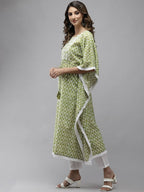 Yufta Women Lime Green Printed Kaftan Kurta | Grocsy