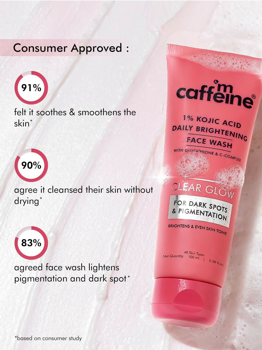 mCaffeine Clear Glow 1% Kojic Acid Daily Brightening Face Wash For Dark Spots & Pigmentation | Grocsy