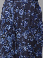Ahalyaa Women Navy Blue Rayon Wax Printed Angrakha Gotta Patti Tunic With Trousers | Grocsy