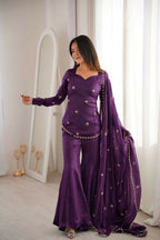 Teeya Creation New Womens Trendy Embroidery Sequence Work Purple Kurta Set | Grocsy