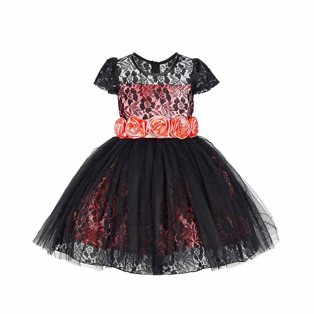 Asmaani Baby Girl's Black Color Satin A-Line Frock (AS-DRESS-22133) | Grocsy