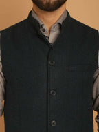 Even Apparels Pure Wool Nehru Jacket - Green | Grocsy