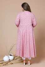 Miravan Women's Pink Plus Size Cotton Floral Print Long Anarkali Kurta | Grocsy