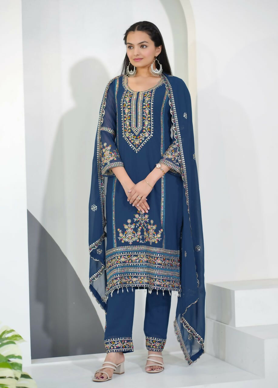 Teeya Creation Blue Color Faux Georgette Embroidery Work Party Wear Salwar Suit | Grocsy